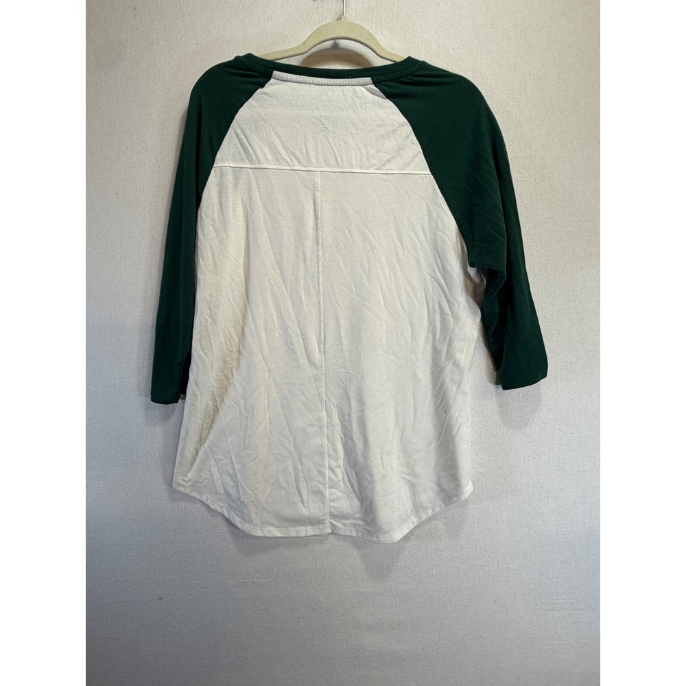 Life of Mine Womens Joyful Graphic Baseball Tee Green White 3/4 Sleeve Medium - Picture 6 of 6